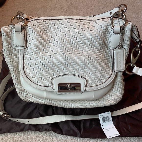 Coach Handbags - Coach KRI woven leather satchel. Silver/parchment.